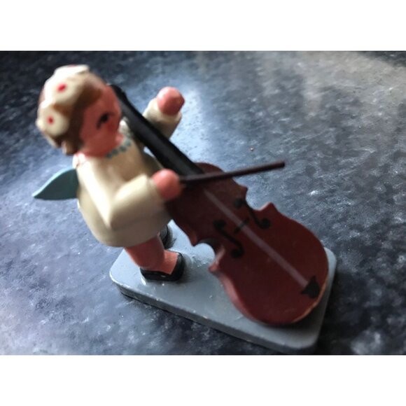 Vtg Christmas Wooden Music Angel Playing The Cello Erzgebirge Made In Germany - Picture 9 of 10